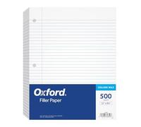 Oxford Filler Paper, 8-1/2" x 11", College Rule, 3-Hole Punched, Loose-Leaf Paper for 3-Ring Binders, 500 Sheets Per Pack (62349),White