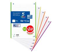 Oxford Hamelin Refill Pad A4 Quadriculated Leaves 100+20 Sheets 5x5 4 Drilling Band 5 Bright Colors