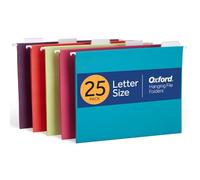 Oxford Hanging File Folders, 25 Pack, Letter Size (8.5" x 11"), 5 Bright Colors, 5 Tab Positions, Includes Tabs and Inserts, Hanging Files for Office and Document Organization