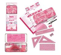 Oxford Helix Maths Set Pink Marble Edition 9 Piece Geometry Set with Ruler, Compass, Protractor, Pencil & Eraser for School, Exams & Students