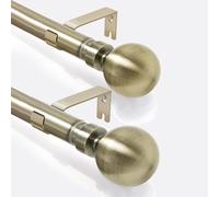 Oxford Homeware 2 Pack Extendable Curtain Poles 160-300cm Durable Plain Ball Curtain Pole Set Includes Curtain Rod Finials Rings Brackets & Fittings (Antique Brass)