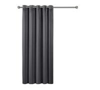Oxford Homeware Blackout Curtains for Bedroom - Charcoal 66x84 Super Soft Crushed Velvet Ring Top Thermal Single Panel with Tiebacks