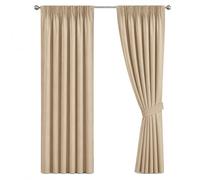 Oxford Homeware Blackout Pencil Pleat Curtains 66 X 72 Inch Beige Bedroom Curtains Super Soft Noise Reducing Pleated Curtains 2 Panels with Tiebacks