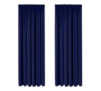 Oxford Homeware Blackout Pencil Pleat Curtains Thermal Insulated Extra Long Navy Curtains for Bedroom Energy Saving 90x90 Inch Curtain 2 Panels with 2 Tie Backs