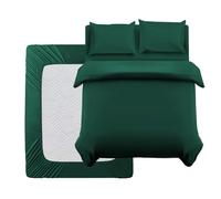 Oxford Homeware Double Duvet Set Emerald Brushed Microfiber 4 Piece Double Bedding Set with Fitted Sheet and Pillowcases Soft Breathable Duvet Cover Sets