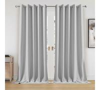 Oxford Homeware Eyelet Blackout Light Grey Curtains, W90” x L108” 1 Pair | Blackout Curtains for Living Room, 108” Drop Thermal Insulated Curtains, Extra Long Eyelet Curtain, 2 Panels with Tiebacks