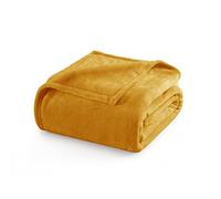 Oxford Homeware Fleece Blanket Throws for Sofas 400 GSM - Silk Touch Summer Blankets Mustard Bed Throw for Bedroom, Couch, Kids Large Camping Travel Blanket (Ochre, Single (130 x 150 CM))