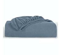 Oxford Homeware King Size Fitted Sheets - 30 Cm Deep Pocket Jersey Fitted Sheet Washed Blue, 100% Organic Cotton Soft Breathable Easy Care Bed Sheets - Shrinkage and Fade Resistance (152x200)