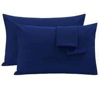 Oxford Homeware Navy Pillow Cases 2 Pack- Soft Brushed Microfiber Standard Size Pillowcases Envelope Closure, Fade & Wrinkle Resistant Breathable Bed Pillow Covers (50 x 75 cm)