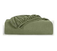 Oxford Homeware Olive Green Double Fitted Sheet -100% Organic Cotton 30 Cm Deep Pocket Jersey Bed Sheets, Soft Breathable Easy Care Fitted Sheets - Shrinkage and Fade Resistance (137x190)