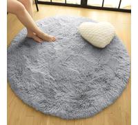 Oxford Homeware Round Rugs Living Room 120x120 cm - Fluffy Shaggy Grey Area Rugs for Bedroom, Lounge - Modern Super Soft Non Slip Rug Washable Floor Carpets Bedside Rug for Kid Room