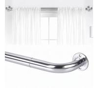 Oxford Homeware Satin Chrome Effect Blackout Curtain Rod Extendable Pole With Metal Curved Finials, (L)1200mm-2100mm (Dia)28mm