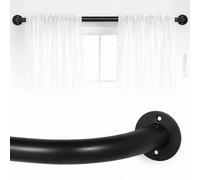 Oxford Homeware Satin Matte Black Effect Blackout Curtain Rod Extendable Pole With Metal Curved Finials,(L)1200mm-2100mm (Dia)28mm
