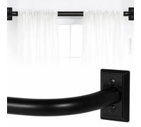 Oxford Homeware Satin Matte Black Effect Blackout Curtain Rod Extendable Pole With Metal Curved Finials,(L)1600mm-3000mm (Dia)28mm