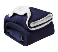 Oxford Homeware Sherpa Fleece Blanket Reversible Throw Blankets Soft Fluffy Thick Blankets Microfiber Plush Blanket for Bed, Couch (Navy, Super King (230 x 270 Cm))
