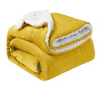 Oxford Homeware Sherpa Fleece Blanket Reversible Throw Blankets Soft Fluffy Thick Blankets Microfiber Plush Blanket for Bed, Couch (Ochre, King (200 x 240 Cm))