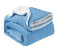 Oxford Homeware Sherpa Fleece Blanket Reversible Throw Blankets Soft Fluffy Thick Blankets Microfiber Plush Blanket for Bed, Couch (Light Blue, Double (150 x 200 Cm))