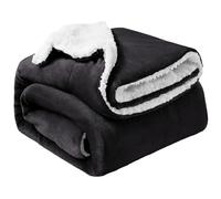 Oxford Homeware Sherpa Fleece Blanket Reversible Throw Blankets Soft Fluffy Thick Blankets Microfiber Plush Blanket for Bed, Couch (Black, King (200 x 240 Cm))