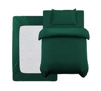 Oxford Homeware Single Duvet Cover Set Emerald Brushed Microfiber 3 Piece Single Bedding Set with Fitted Sheet and Pillowcase Soft Breathable Duvet Cover Sets