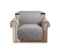 Oxford Homeware Sofa Cover 1 Seater Embossed Water Proof Sofa Slipcovers with Adjustable Elastic Straps Quilted Reversible Sofa Covers for Pets & Kids (Light Grey - Dark Grey, 168cm x 179cm)