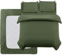Oxford Homeware Super King Duvet Set Olive Green Brushed Microfiber 4 Piece Super King Bedding Set with Fitted Sheet and Pillow cases Soft Breathable Duvet Cover Sets