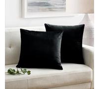Oxford Homeware Velvet Cushion Covers 45 x 45 cm Black 2 Pack Decorative Square Throw Pillow Cases for Sofa Bedroom Living Room with Invisible Zipper (18 x 18 Inch)