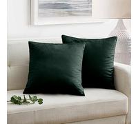 Oxford Homeware Velvet Cushion Covers Pack of 2 Decorative Square Throw Pillow Cases Soft for Home Decor Bedroom Living Room with Invisible Zipper (Dark Green, 18 x 18 Inch)