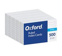Oxford Index Cards, 500 Pack, 3x5 Index Cards, Ruled on Front, Blank on Back, White, 5 Packs of 100 Shrink Wrapped Cards (40176), Pack of 20