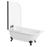 Oxford Left Hand Single Ended Freestanding Shower Bath with Bath Screen and Matt Black Claw Feet | White | Acrylic | 1700mm x 750mm