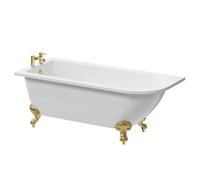 Oxford Left Hand Single Ended Freestanding Shower Bath with Brushed Brass Claw Feet | White | Acrylic | 1700mm x 750mm