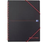 Oxford Black n' Red Frame Ruled with Margin Wirebound Poly Meeting A4+ Notebook with Elasticated Wallet and 3 Flap Folder, 4 Hole Punched, 160 Perforated Pages