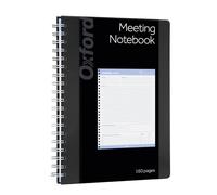 Oxford Meeting Notebook, Undated, Customizable Work Notes, Spiral Bound, Black Cover, Heavyweight 32 lb. White Paper, 7.5" x 10", 160 Pages (63830)