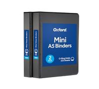Oxford Mini View Binders, 1" Round Rings, Small Binders for School or Office, Holds A5 Size Paper, 2 Clear Pockets, PVC-Free, Non-Stick, 5.5 x 8.5 inches, Holds 225 Sheets, Black, 2 Pack (1017044)