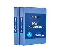 Oxford Mini View Binders, 1" Round Rings, Small Binders for School or Office, Holds A5 Size Paper, 2 Clear Pockets, PVC-Free, Non-Stick, 5.5 x 8.5 inches, Holds 225 Sheets, Blue, 2 Pack (1017045)