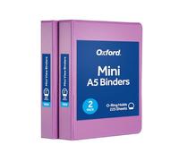 Oxford Mini View Binders, 1" Round Rings, Small Binders for School or Office, Holds A5 Size Paper, 2 Clear Pockets, PVC-Free, Non-Stick, 5.5 x 8.5 inches, Holds 225 Sheets, Purple, 2 Pack (1017047)