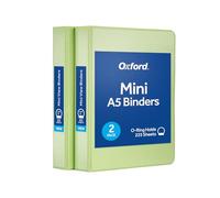Oxford Mini View Binders, 1" Round Rings, Small Binders for School or Office, Holds A5 Size Paper, 2 Clear Pockets, PVC-Free, Non-Stick, 5.5 x 8.5 inches, Holds 225 Sheets, Green, 2 Pack (1017046)