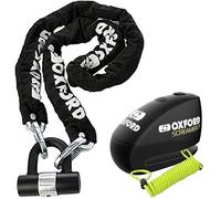 Oxford Motorbike Security HD Chain Lock Motorcycle Scooter Bike Theft Protection + Oxford Screamer 7 Alarm Disc Lock Black + Reminder Cable (Black, 1.5m)