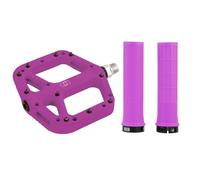 Oxford MTB Grip & Pedal Set - Lock-On Grips + Loam 2.0 Nylon Flat Pedals | Mountain Bike Components, Colour-Matched Pair - Purple - Trail Riding, Enduro Biking, Enhanced Grip & Control