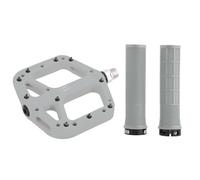 Oxford MTB Grip & Pedal Set - Lock-On Grips + Loam 2.0 Nylon Flat Pedals | Mountain Bike Components, Colour-Matched Pair - Grey - Trail Riding, Enduro Biking, Enhanced Grip & Control
