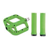 Oxford MTB Grip & Pedal Set - Lock-On Grips + Loam 2.0 Nylon Flat Pedals | Mountain Bike Components, Colour-Matched Pair - Green - Trail Riding, Enduro Biking, Enhanced Grip & Control