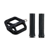 Oxford MTB Grip & Pedal Set - Lock-On Grips + Loam 2.0 Nylon Flat Pedals | Mountain Bike Components, Colour-Matched Pair - Black - Trail Riding, Enduro Biking, Enhanced Grip & Control
