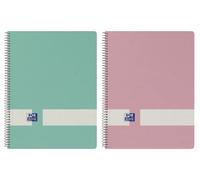 Oxford Nature Notebooks, A5+, Squared, 5 x 5, Hardcover, Recycled Cardboard, 80 Sheets, Micro-Perforated, 2 Notebooks, Pastel Colours
