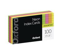 Oxford Neon Index Cards, 3" x 5", Ruled, Assorted Colors, 100 Per Pack (40279)