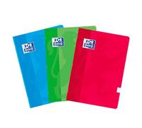Oxford, Notebooks A4 Squared 4x4, Plastic Cover, 48 Sheets, Pack 3 Notebooks, Red, Turquoise and Green