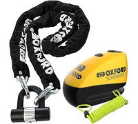 Oxford OF159 H D Motorbike Chain Lock + Screamer 7 Alarm Disc Lock | Heavy Duty Chain and Padlock, Yellow/Black Lk290 Disc Lock, Free Reminder Cable 1.5m, With 3 Keys, Sufficiently Secure