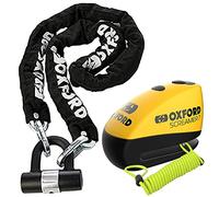 Oxford OF159 H D Motorbike Chain Lock + Screamer 7 Alarm Disc Lock Yellow/Black LK290 + Free Reminder Cable 1.5M