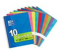 Oxford Pack of 10 Spiral Books 17 x 22 cm 100 Large Squared Pages 90 g Assorted Colours