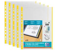 OXFORD Pack of 100 Yellow Coloured Edge A4 Polypropylene Smooth Punched Sleeves 9/100 Thickness