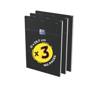 Oxford Pack of 3 A4 Smart Notepads 160 Pages 5 x 5 Stapled Soft Card Cover Black
