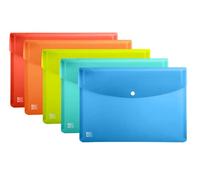 Oxford Pack of 5 A3 Clear Plastic Document Wallets - 5 Colours - Multi-Colour